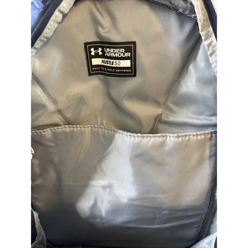 Under Armour Hustle Backpack Navy Blue w/ Red Stripes